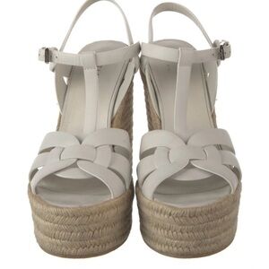 Saint Laurent White Leather Espadrille Wedge Sandals